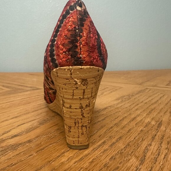 Faded Glory Open Toe Sandal Shoes Cork Wedge Heels Tie Dye Boho Size 8.5 M - Picture 3 of 10